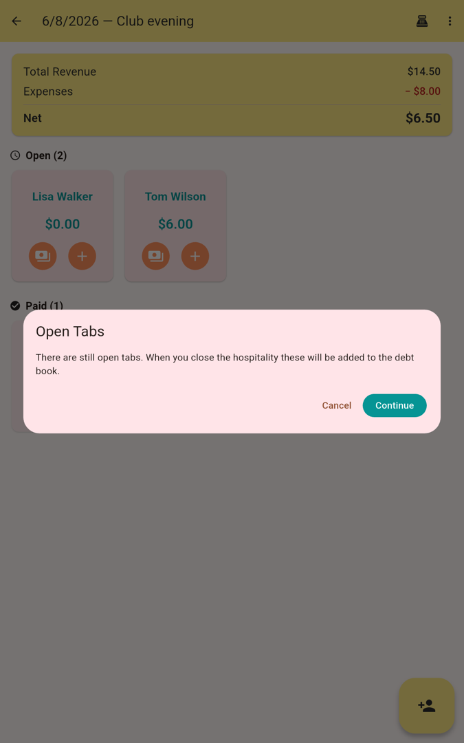 Open tabs notice